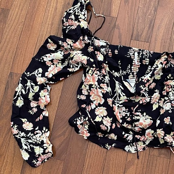 New Free People Hilary Printed Top Black Combo Size Medium - Picture 12 of 15